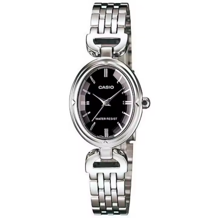 Casio Ltp-1374d-1adf Reloj De Pulsera Analógico Para Mujer Color Plateado. Esfera Negra. - 1