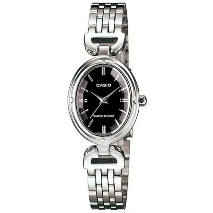 Casio Ltp-1374d-1adf Reloj De Pulsera Analógico Para Mujer Color Plateado. Esfera Negra. - 1