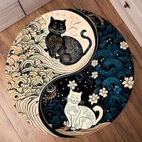 Carpetilla Circular Yin Yang Gato Con Suelo Antideslizante Flannel Lavable En Máquina Decoración Del Hogar Para Sala De Estar Ligera Moderna Polyester - details 3
