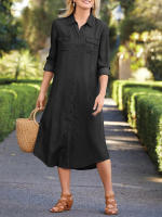 Vestido De Denim Vintage De Verano 2024 Para Mujer Estilo Callejero Elegante Con Bolsillos Y Cuello Volteado De Medio Tamaño - details 6