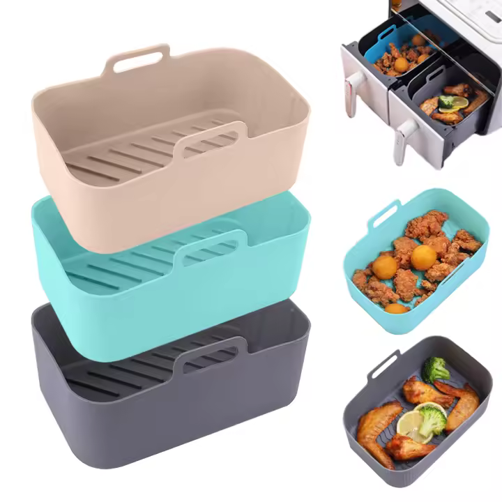 AYA MARKT  PACK de 3 Moldes de Silicona Rectangular Reutilizable para Freidora de Aire  – Antiadherente, Resistente al Calor, Apto para Horno y Freidora de Aire, Fácil de Limpiar y Lavavajillas - 1