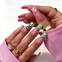Juego De 24 Piezas De Uñas Postizas Ovaladas Con Dibujos Animados Adornos De Uñas Postizas Acrílicas Cubierta Total De Uñas Falsas Para Oficina Y Fiestas - details 4