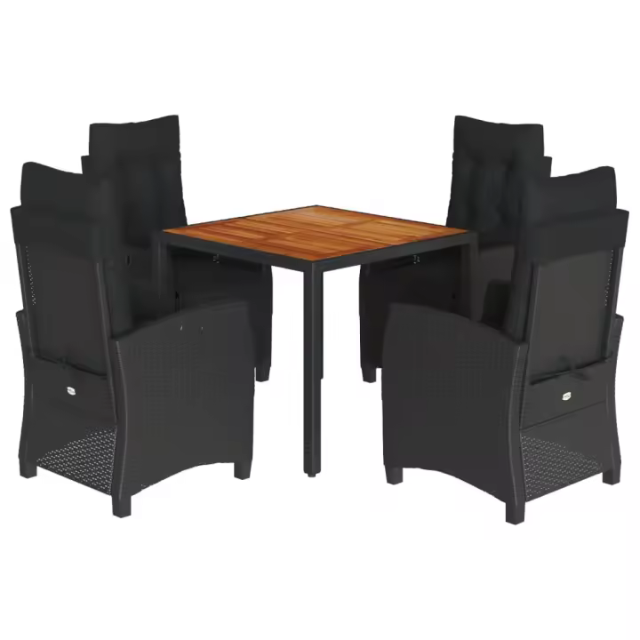 vidaXL Set de muebles jardín 5 pzas con cojines ratán sintético negro - 1