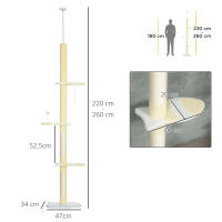 PawHut Árbol para Gatos del Suelo al Techo 220-260 cm Altura Ajustable Torre para Gatos con 3 Plataformas Poste Escalador de Sisal y Bola para Jugar 47x34x220-260 cm Amarillo - details 2