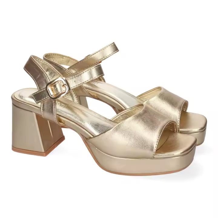 Sandalias doradas para vestir tacón medio cómodo mujer A-3434 - 1