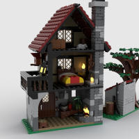 519PCS Modelo Medieval De Casa MOC-82740 Vista De La Calle De La Ciudad Pila De Fogatas Para Dormitorio Bloques De Arquitectura Modular Regalo Para Niños - details 3