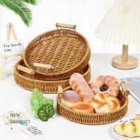 Bandeja De Alimentos De Plástico Tejida a Mano En Rattan Para Frutas Verduras Pasteles Forma Redonda Cesta De Almacenamiento Con Mango - details 21