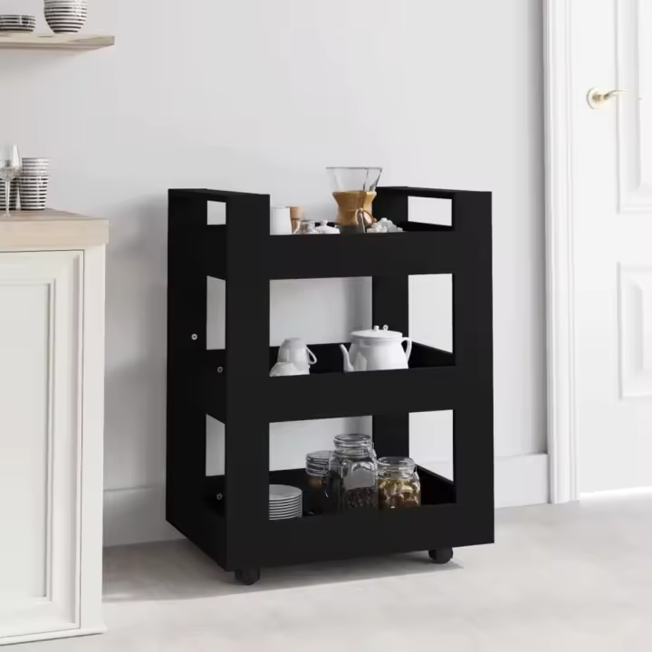 vidaXL Carrito de cocina madera contrachapada 60x45x80 cm en color Negro/Gris hormigón/Gris sonoma y más - 1