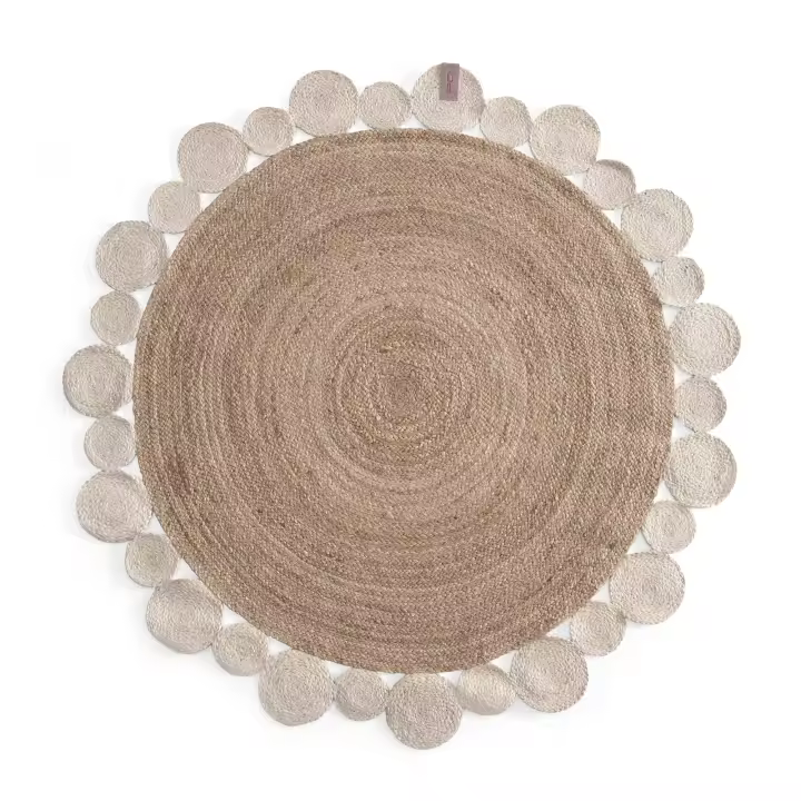 Alfombra Yute Infantil Redonda Blanca Ø90cm - Linea Paralela: Cálida y Ecológica para Habitaciones y Dormitorios Infantiles - 1
