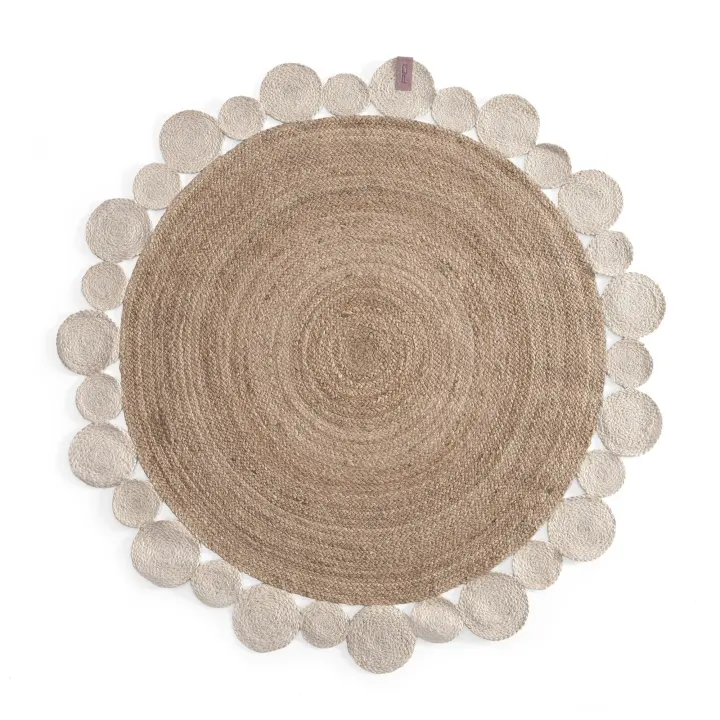 Alfombra Yute Infantil Redonda Blanca Ø90cm - Linea Paralela: Cálida y Ecológica para Habitaciones y Dormitorios Infantiles - 1