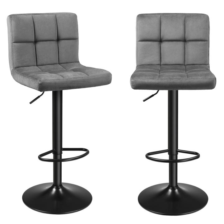 SONGMICS LJB014G01 Juego de 2, Sillas de Bar con Superficie de Terciopelo y Altura Ajustable, Taburete de Cocina Giratorio con Respaldo y Reposapiés, Metal, Gris Oscuro/Color Negro