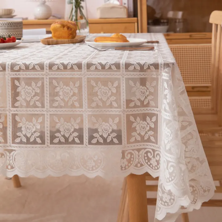 Mantel Rectangular Con Cortes En Forma De Flor Bordado a Mano Con Hilo De Seda Brillante Para Bodas Y Picnics Al Aire Libre Decoración De Mesa Clásica Impermeable Y Resistente Al Aceite - 1