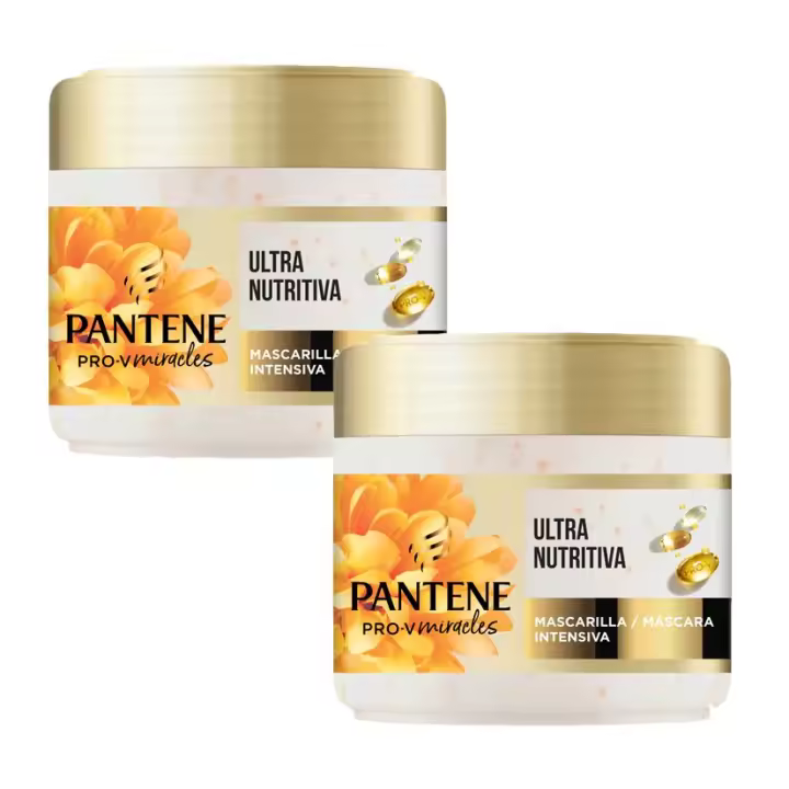 Pantene Pro-V Miracles Frizz Control Mascarilla con Biotina y Complejo de Keratina, Nutrición para el Pelo Seco y Dañado. Suavidad durante Todo el Día. Con Perlas Pro-V. 2 Unidades de 300ml - 1