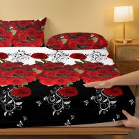 Sábana De Cama Con Patrón De Rosa Roja Delicado 1 Pieza Sábana De Cama Con Estampado Resistente Al Polvo Para Dormitorio - details 3