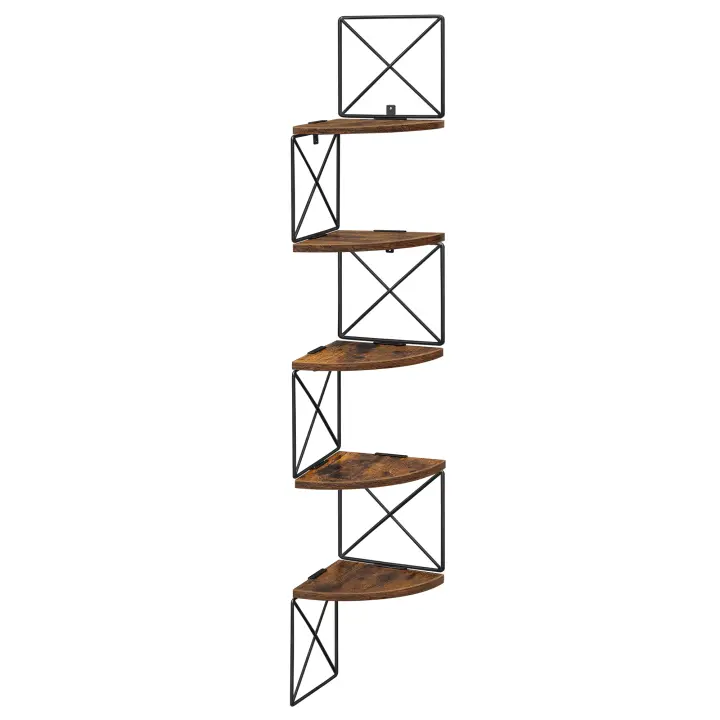 VASAGLE Estantería de Pared de Esquina con 5 Estantes, Librería de Esquina, Montaje Fácil, para Dormitorio, Sala de Estar, Baño, Cocina Estudio, Marrón Rústico y Negro - 1