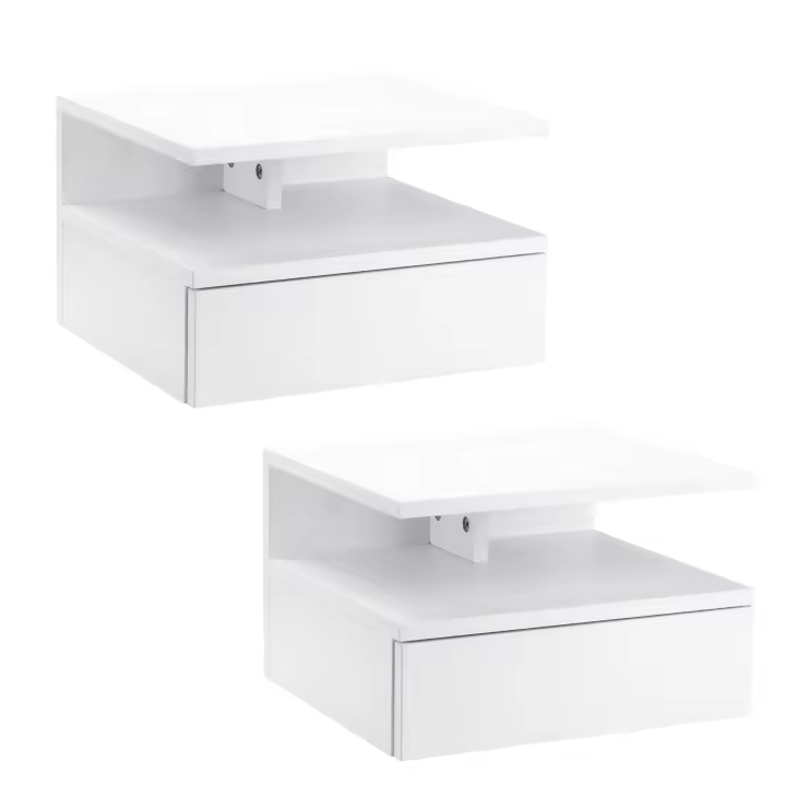 HOMCOM Set de 2 Mesitas de Noche Flotantes Mesillas de Noche de Pared con 1 Cajón y Estante Abierto Diseño Moderno para Dormitorio 35x32x22,5 cm - 1