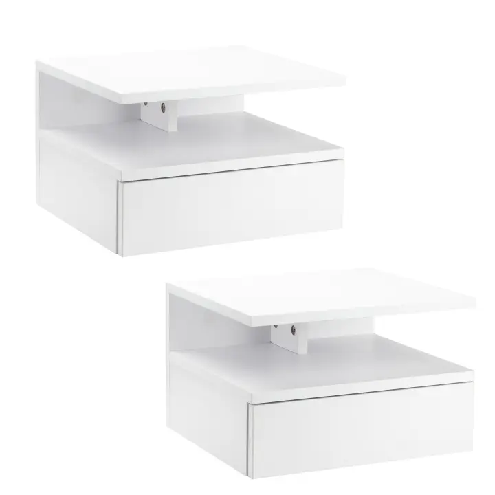 HOMCOM Set de 2 Mesitas de Noche Flotantes Mesillas de Noche de Pared con 1 Cajón y Estante Abierto Diseño Moderno para Dormitorio 35x32x22,5 cm - 1