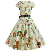 Vestido Midi Vintage Elegante Para Fiesta De Navidad Mujer Con Cintura Alta Manga Corta Vestido De Promoción Jurk Robe - details 4