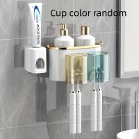 Organizador De Dientes Con Dispensador De Pasta De Dientes Y Porta Cepillos De Dientes Montado En La Pared Con Copas De Garganta Espacioso Para El Baño - details 0