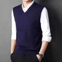 Chaleco De Suéter Para Hombre Color Sólido Moda Casual Cálido Sin Mangas Cómodo Para Primavera Y Otoño V-Neck Material De Algodón Y Lana Delgada - details 12