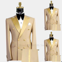 Traje De Novio Para Hombre Tuxedo De Dos Botones Slim Fit Con Notch Lapel Color Sólido Café Khaki Conjunto De 2 Piezas (Blazer+Pantalones) Para Bodas Y Fiestas Formales - details 1