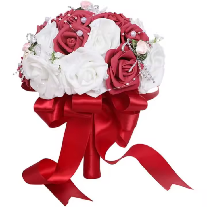 Para novias, 1 pieza, exquisita flor falsa nupcial, mano, ramo decorativo de boda vívido - 1