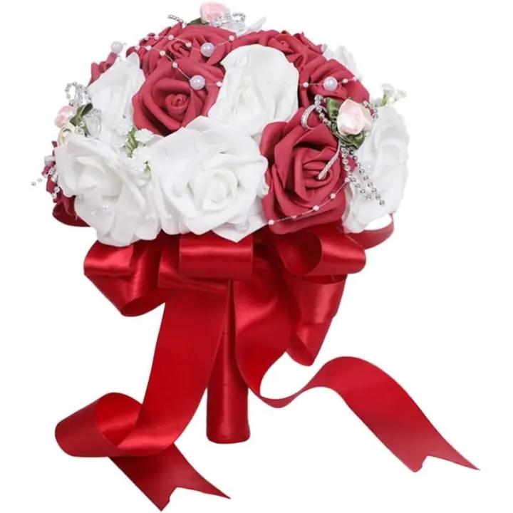 Para novias, 1 pieza, exquisita flor falsa nupcial, mano, ramo decorativo de boda vívido - 1