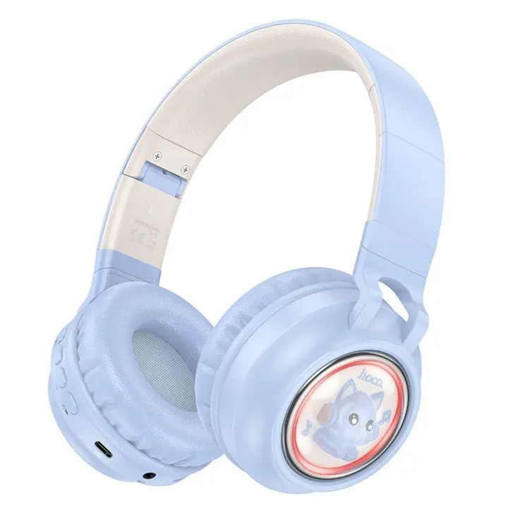 Auriculares inalámbricos Hoco W50 con orejas de gato, luz RGB y sonido de alta calidad. Hasta 12h de música. Conexión Bluetooth, TF y AUX. Almohadillas cómodas y diadema ajustable. Ideal para niños y viajes largos - 1