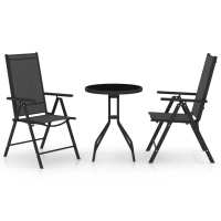 vidaXL Muebles bistró para jardín 3 pzas aluminio y textilene en color Plateado/Negro | almacenamiento funcional diseño moderno para baño dormitorio sala - details 1