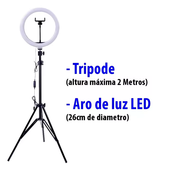 Trípode con Aro de Luz Led 26cm Ajustable Para Selfie Fotografía Maquillaje Streaming Youtube Tik Tok Anillo de luz con Soporte - 1