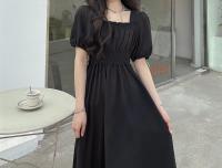 Vestido Midi Oscuro Vintage HOUZHOU Para Mujer Elegante Con Cuello Cuadrado Manga Flotante Sobredimensionado Casual De Verano - details 1