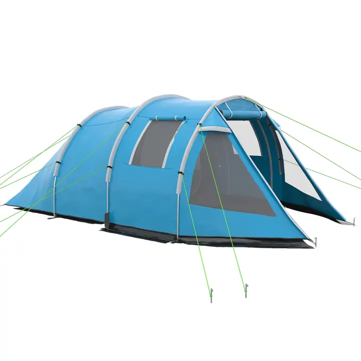 Tienda de Campaña del Túnel 4 personas Tienda de campaña With 2 habitaciones, Protección UV, Con Ventana, Bolso de Transporte, Columna de Agua de 2000mm, Azul - 1