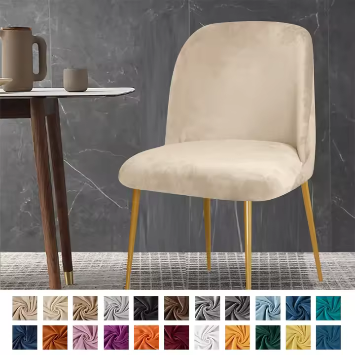 Cubierta De Silla De Velours 1pc Color Sólido Estilo Europeo Resistente a La Suciedad Stretch Para Sala De Comedor Hogar Bodas Hoteles - 1