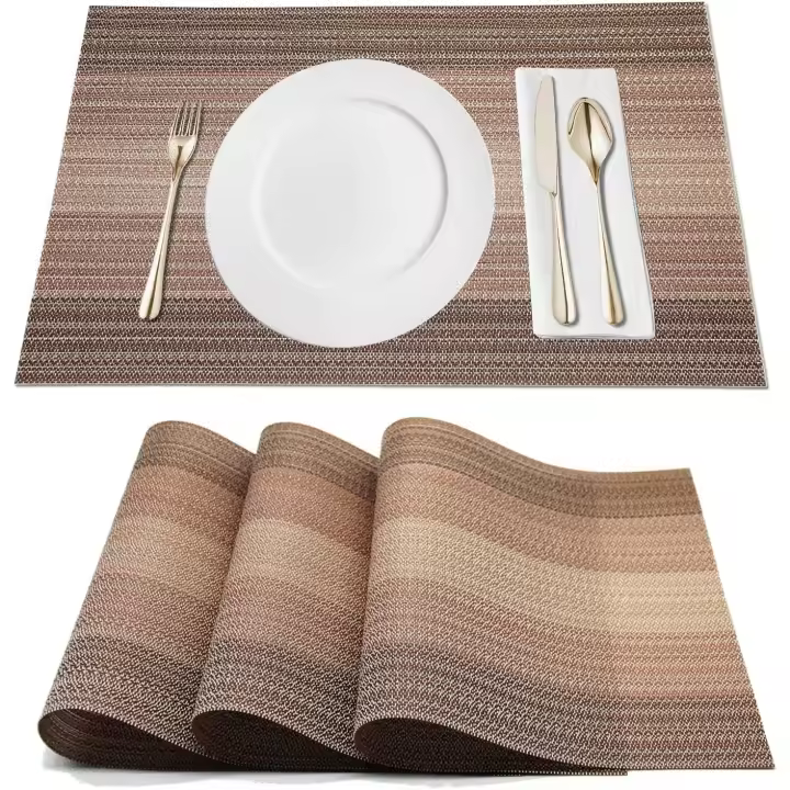 Manteles individuales, manteles individuales antideslizantes, manteles individuales azules lavables, juego de 6, manteles individuales de plástico para manteles individuales de cocina (marrón, juego de 6) - 1