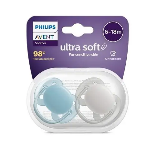 SCF091/17 Avent Chupetes Ultra Soft 6-18 M Azul/Gris Niño 2 Uds - 1