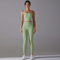 Conjunto De Yoga Deportivo Halter Sin Mangas Top Y Pantalones Para Gimnasio Fitness Entrenamiento Correr Ciclismo Color Sólido - details 6
