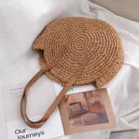 Bolso De Hombro Hecho a Mano Con Paja Vintage Bolso De Playa Redondo Bohemio Verano Casual Bolsa De Rattan Círculo Raffia Para Mujer - details 2