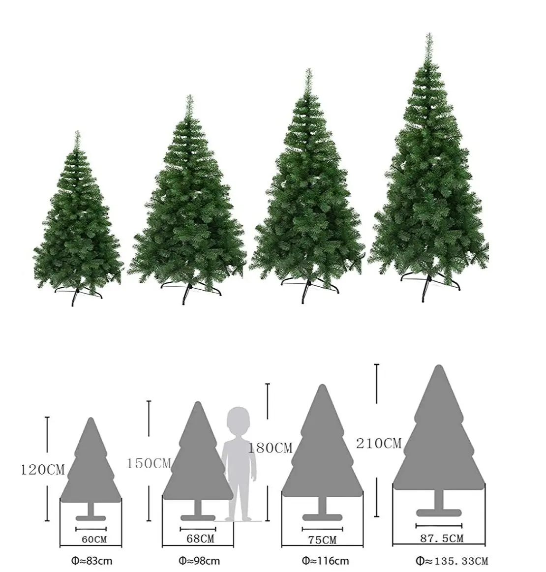 GREATOOL Árbol de Navidad artificial de PVC , 120cm - 210cm , PVC, Hogar Decoración para Navidad, con Soporte de Metálico, Fácil Montaje - details 3