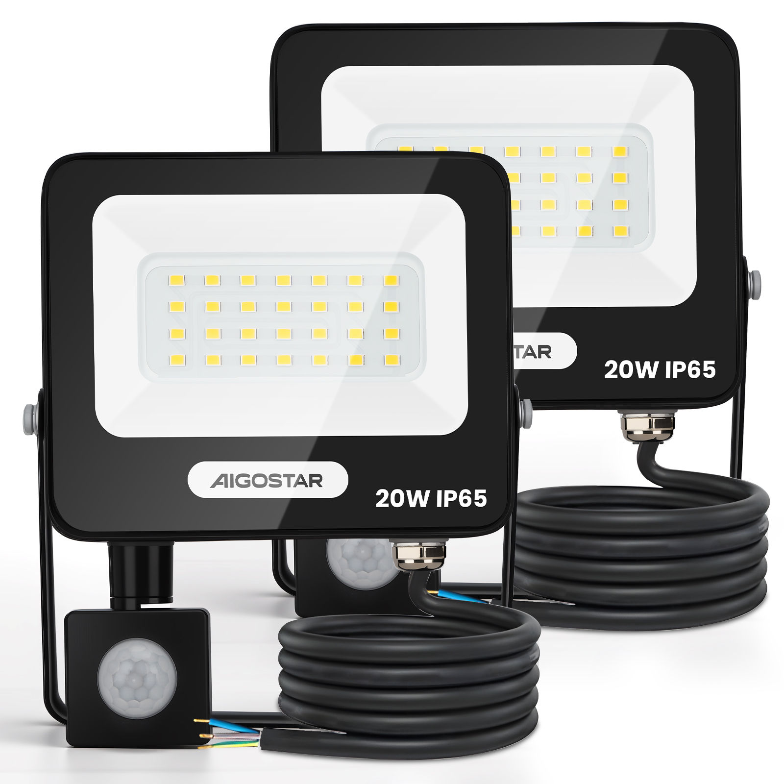 Aigostar 50W Foco LED Exterior con Sensor Movimiento PIR,2 piezas,4600LM Super Brillo Proyector LED, IP65 Impermeable,Blanco Natural 4000K,Luz de Seguridad para Interior,Jardín,Patio,Garaje