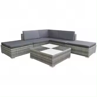 VIDAXL conjunto de jardín de 6 piezas de sofás con mesa y reposapiés de ratán sintético gris - 1