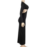 Vestido Largo De Cintura Alta Con Capucha Y Manga Larga En Color Sólido 2024 Primavera Vestido Slimming Con Espalda Descubierta Y Cuello En V Para Mujer - details 6