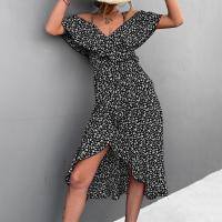 Vestido Maxi Bohemio Vintage Para Mujer Estilo Playa Con Estampado Floral Irregular De Hombro Solo Y Tirantes Medio Calf - details 15
