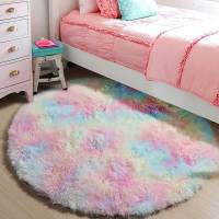 Alfombra Redonda De Peluche Suave Para Niñas Habitación De Princesa Castillo Alfombra Gruesa Decorativa Para Dormitorio Moderno - details 3