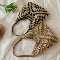 Bolso de hombro tejido de paja para mujerbolso de mano de tamaño mediano con asa para vacaciones en la playaPopular - details 14
