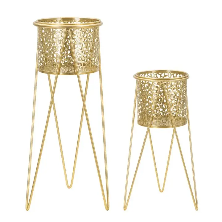 Juego de 2 Macetas MF403, Metal, Oro, 21x20x46 cm - 1