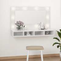 vidaXL Mueble con espejo y LED color 90x31,5x62 cm en color Roble ahumado/Madera antigua/Blanco brillante y más | almacenamiento funcional diseño moderno para baño dormitorio sala - details 2
