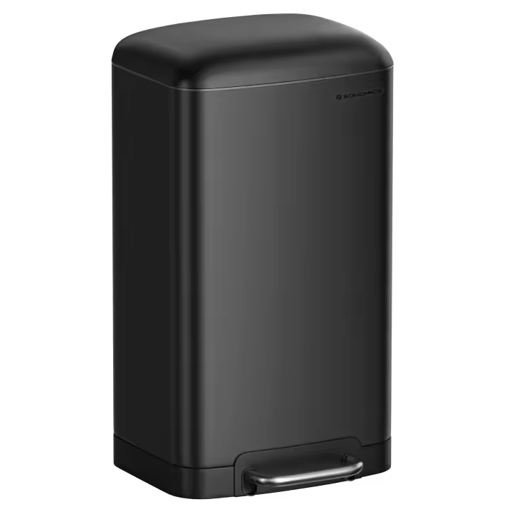 SONGMICS Cubo de Basura para la Cocina, 30 L, Cubo de Pedal de Acero con Tapa y Cubo Interior, Cierre Suave, Blanco/Blanco Nube/Gris Verdoso/Negro - 1