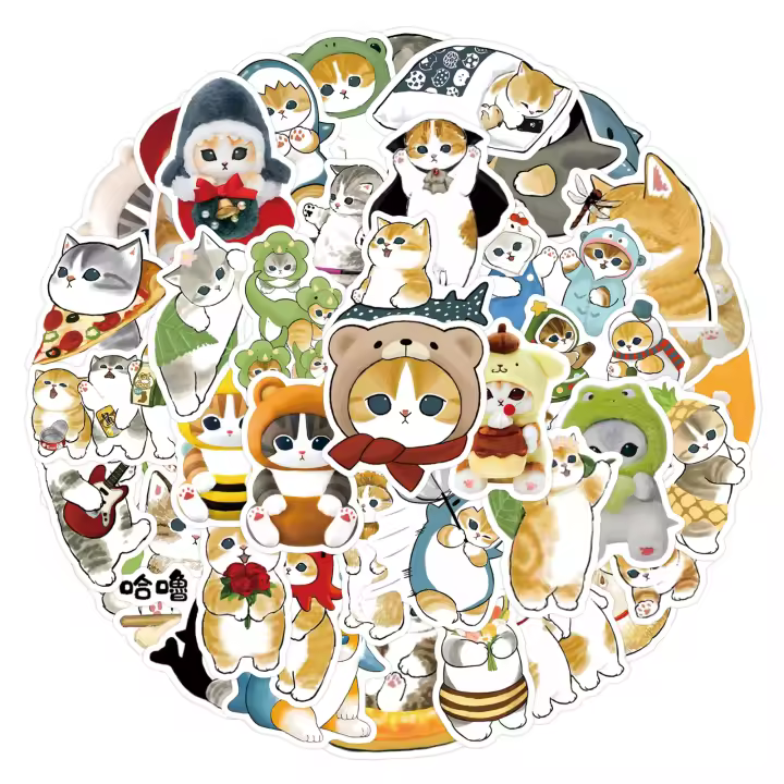 55PCS Pegatinas De Gato Cartoon Kawaii Mofusand Para Decoración De Skateboard Luggage Guitarra Y Teléfono Material De Papel Sintético - 1