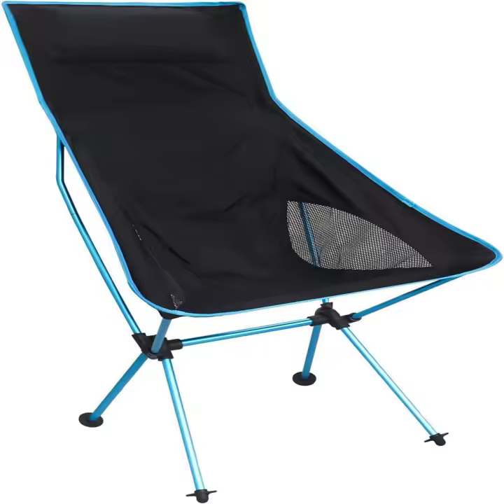Silla de camping plegable ligera de respaldo alto, silla de camping al aire libre, sillas portátiles para mochilero, para camping, playa y viajes, con bolsa de transporte de bolsillo, - 1