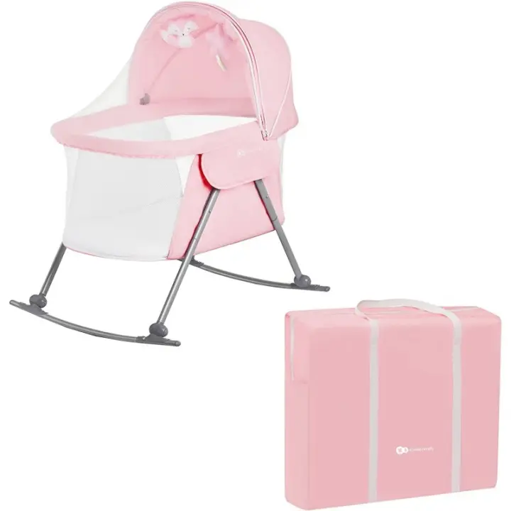 Kinderkraft LOVI Cuna bebé con colchón 3 en 1, Cuna mecedora, Cuna de viaje, Plegable en 5 segundos, Mosquitera, 2 juguetes y Bolsa de viaje incluye, Capota profunda - 1